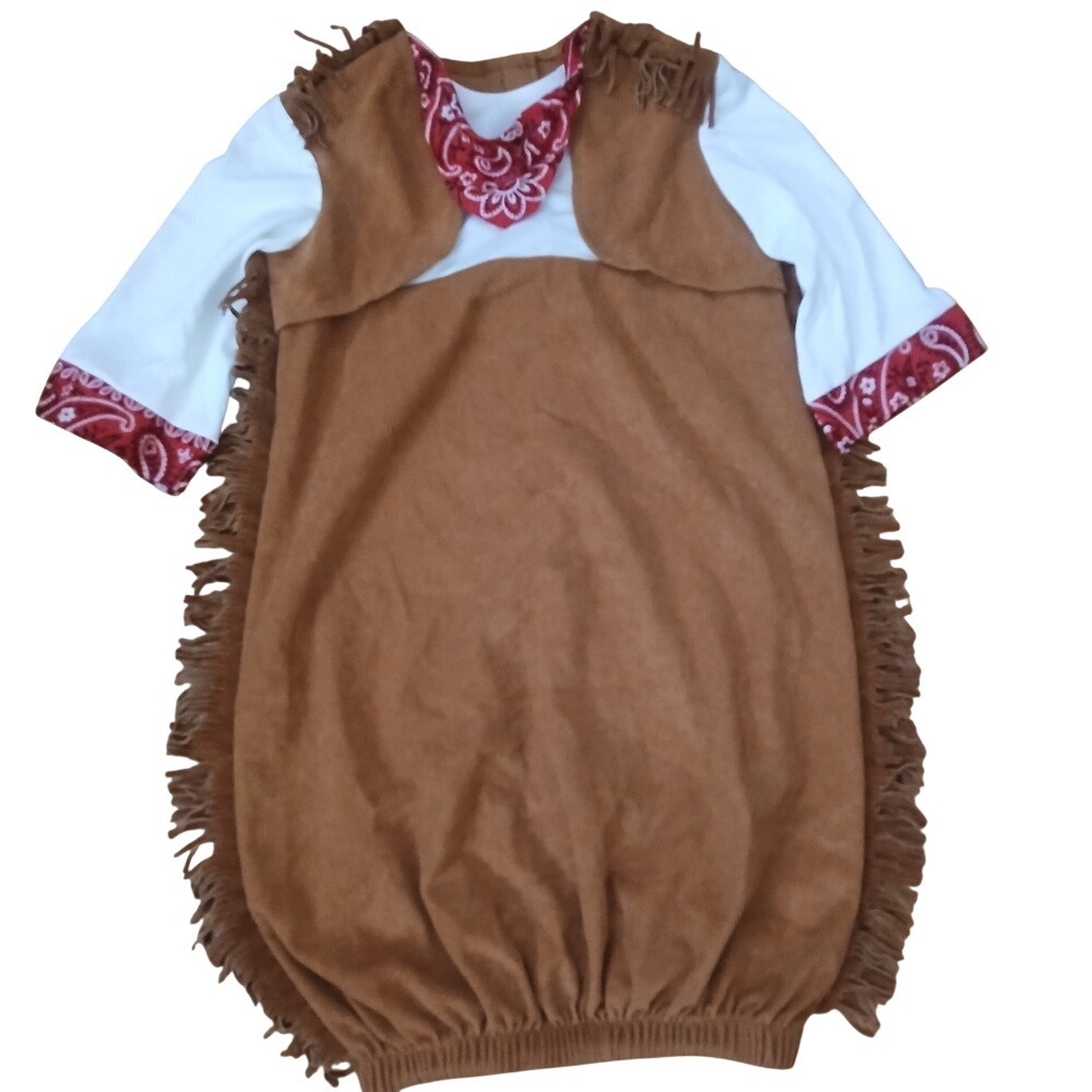 Cowboy Bunting Costume Kids Infant Brown Fringe Bandana Print Western